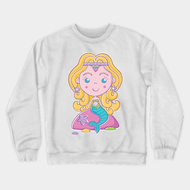 Mermaid sitting on rock Crewneck Sweatshirt by vaughanduck